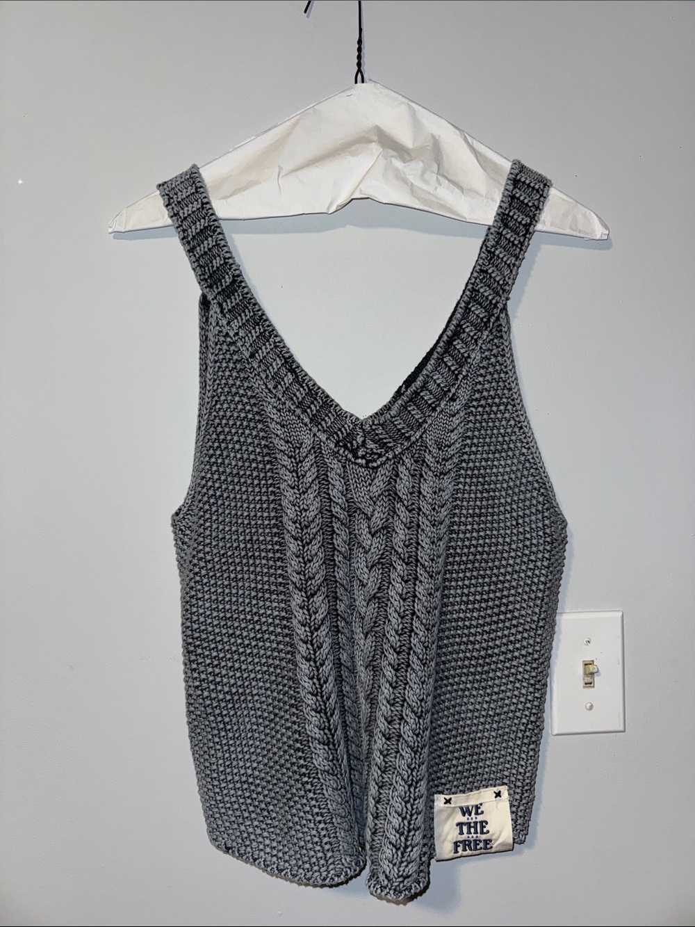 We The Free Charcoal Knit Cable V-Neck Tank